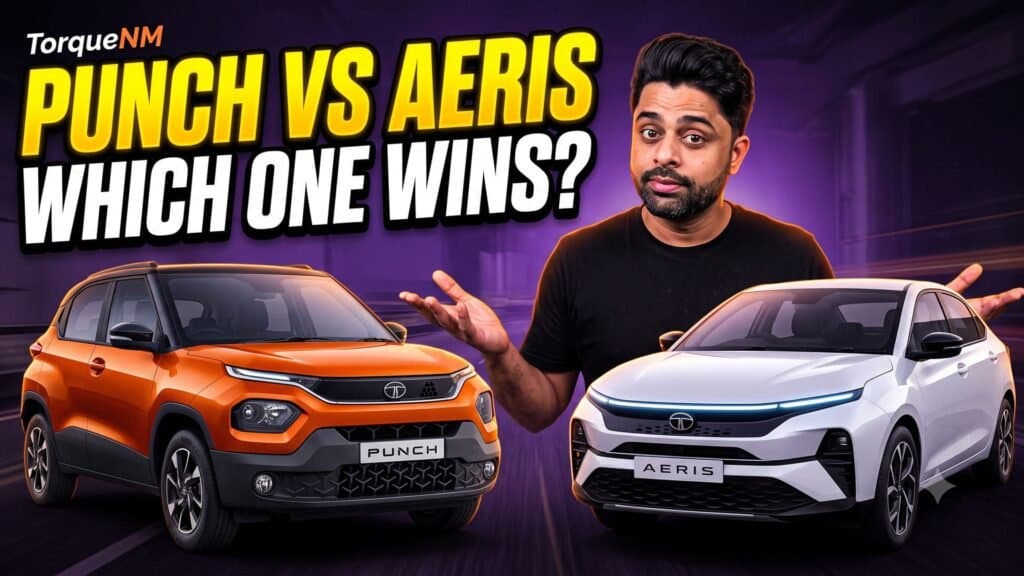 Tata Punch micro-SUV next to the Tata Aeris compact sedan