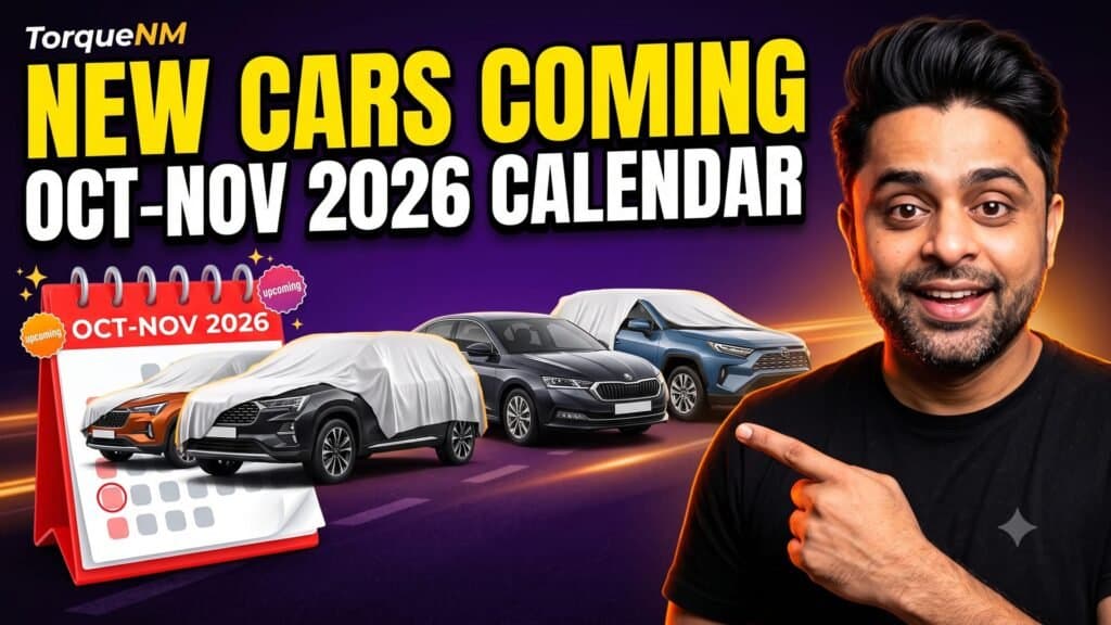 Four new cars partly covered by teaser sheets next to a red launch calendar